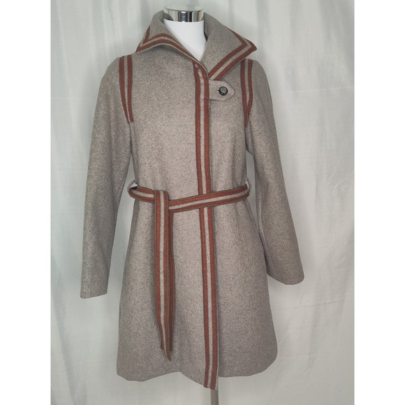 Handmade Wool Coat Single Button Gray Brown Detail Fully Lined A-line Jacket S-M - Picture 1 of 7